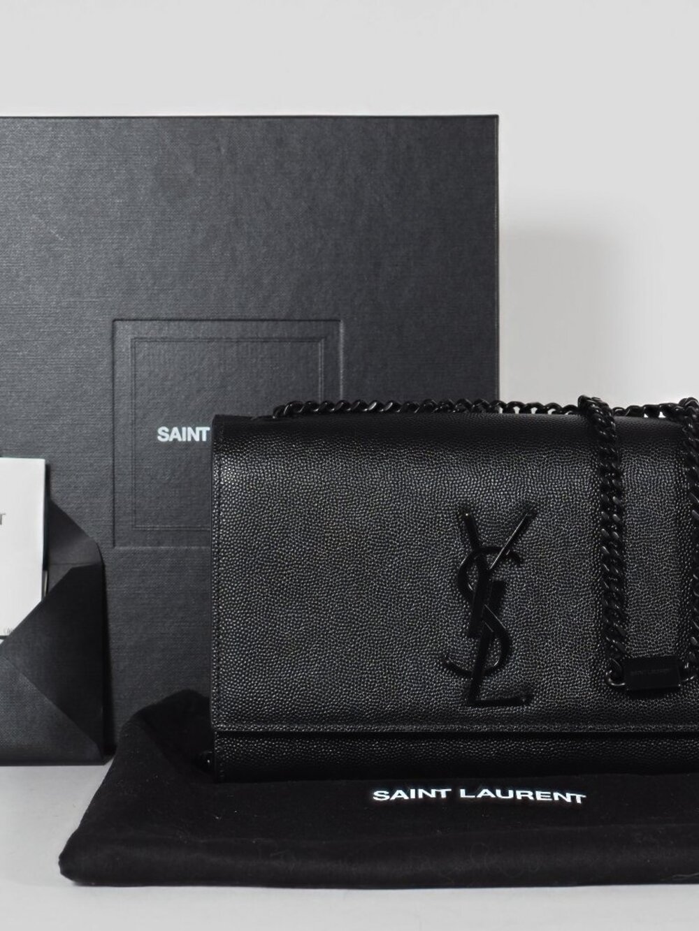 Saint Laurent Kate Medium Black Grain Leather Chain Shoulder Bag